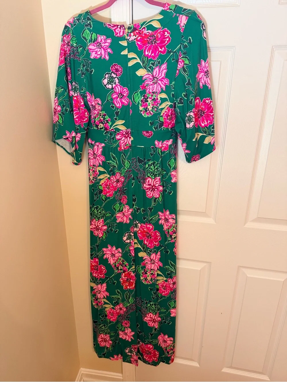 🌸NWOT Lilly Pulitzer Green Dress with Hot Pink Floral Print - Picture 5 of 6